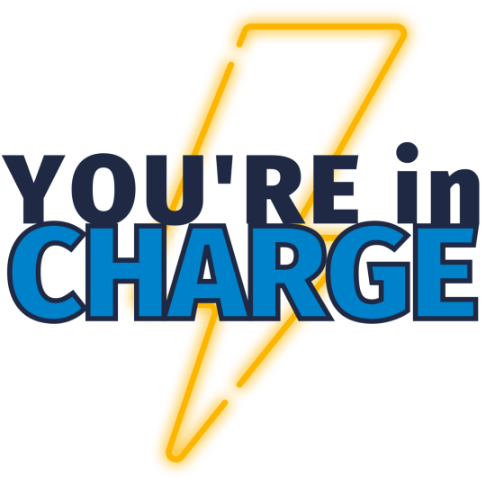 You're in charge logo with lightning bolt
