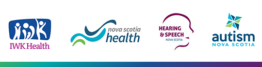 Partner logos for the Provincial Preschool Autism Service, including IWK Health, Nova Scotia Health, Hearing & Speech Nova Scotia, and Autism Nova Scotia