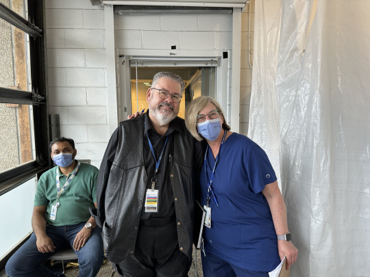 Phil and Vered pose together during training