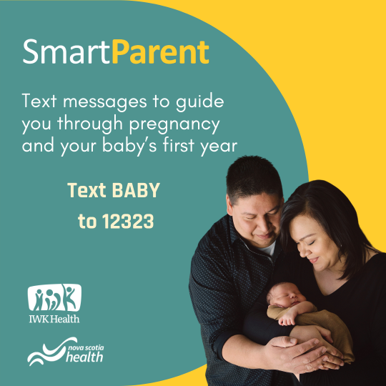 SmartParent Text messages to guide you through pregnancy and your baby's first year. Text 'baby to 12323. A couple holds a baby between them.