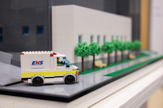 An ambulance made of LEGO.