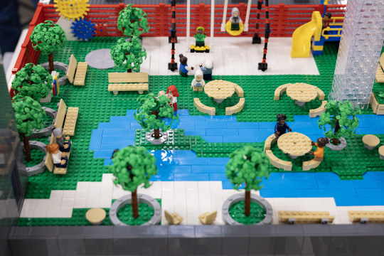 A LEGO model of the play garden on top of the new emergency department.
