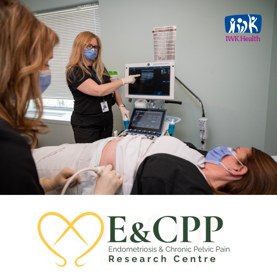 A doctor points to an ultrasound display as a woman lies on the bed.