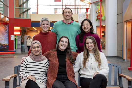 Front row, left to right- Teba Hamodat, Siann Gault, Taylor Wasylyshyn  Back row, left to right- Alex Rubin, Jason Crutcher, Hazel Ngo