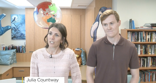 Teachers Julia Countway and Alex Neuffer get IWK Health classrooms ready for the school season.