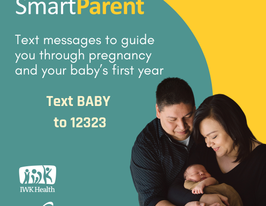 SmartParent Text messages to guide you through pregnancy and your baby's first year. Text 'baby to 12323. A couple holds a baby between them.
