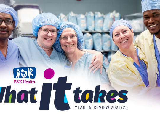 Five people in scrubs laugh with their arms around each other. What it takes is printed across the bottom of the photo.