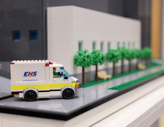 An ambulance made of LEGO.