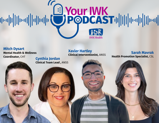 Episode two: IWK in the community: African Nova Scotian Service, Community Health Teams and Child Safety Link baby gate program., with Cynthia Jordan, Xavier Hartley, Mitch Dysart and Sarah Mavrak to talk about the African Nova Scotian Service, Community Health Teams, and Child Safety Link's baby gate program.